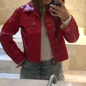 Red “Leather” Denim-Style Jacket